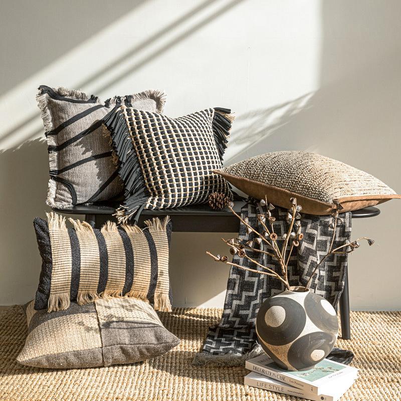 Textured Throw Natural - Premium Dicke Gewebte Kissenhülle Natürliche Mischung