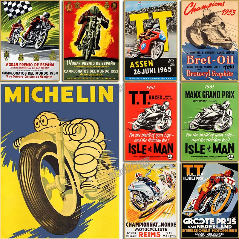 Interior Design Sketch - Vintage 24-Pferde-Motorrad-Rennen, Weltmeisterschaft, Poster, Leinwanddruck, Paintins,