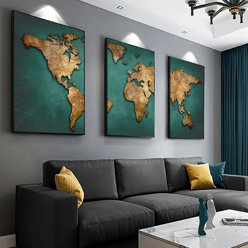 Interior Design Sketch - Retro Weltkarte 3 teile/satz Leinwand Poster