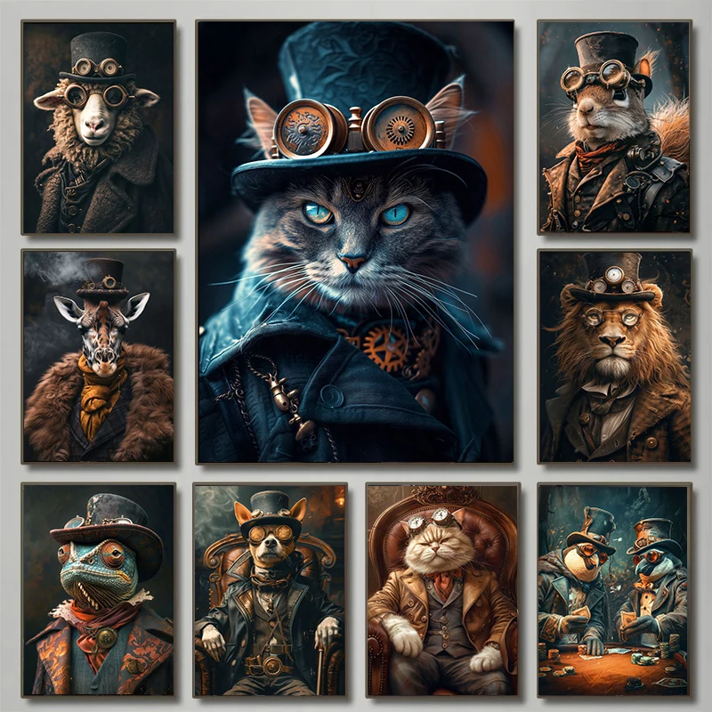Interior Design Sketch - Coole Steampunk Tiere Porträt Leinwanddruck Poster