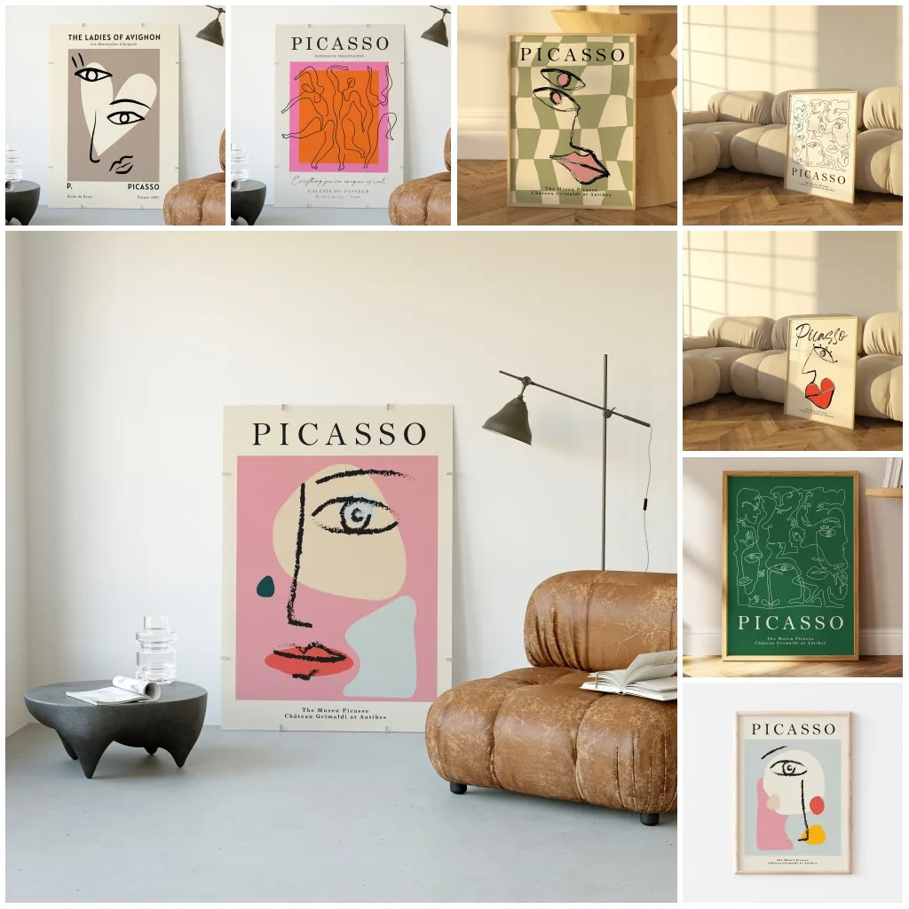 Interior Design Sketch - Picasso-Ausstellung, Wandkunstdruck, abstrakt, Vintage, minimalistisch, Gesicht,