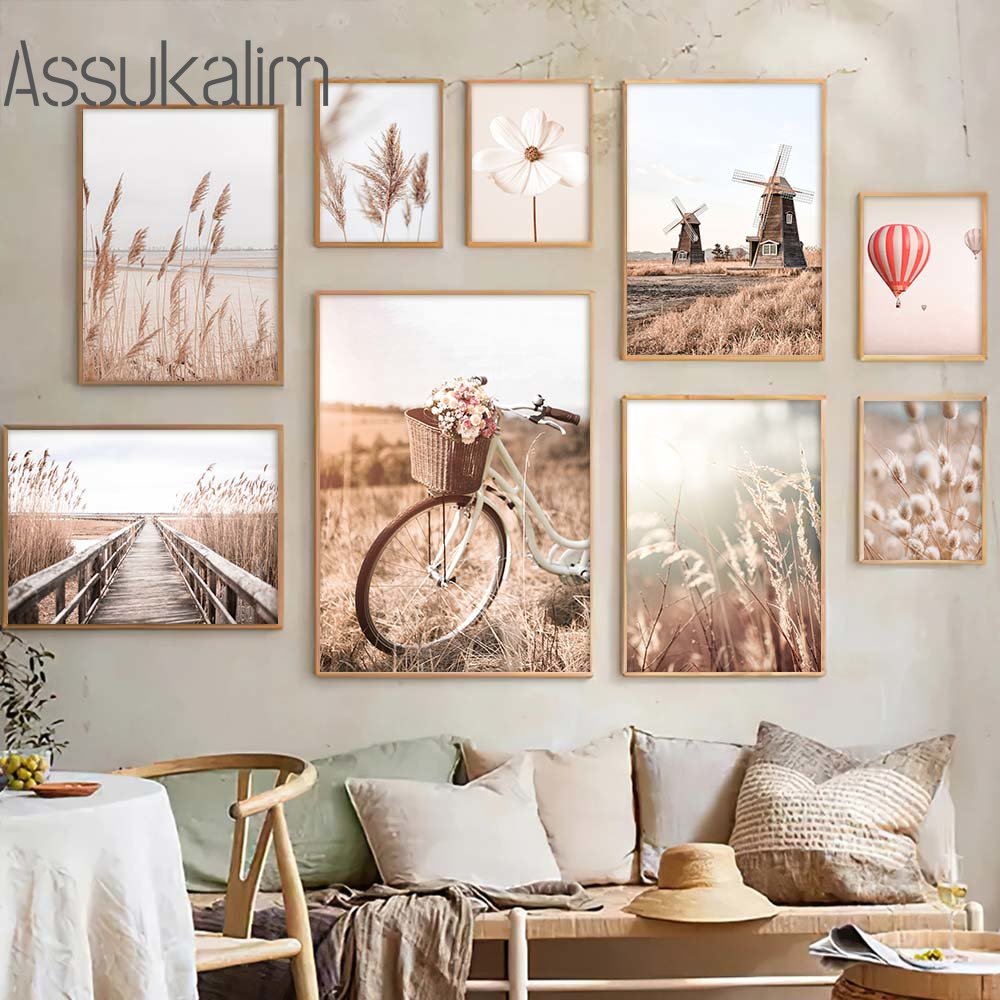 Interior Design Sketch - Landschaft Beige Wand Kunst Fahrrad Druck