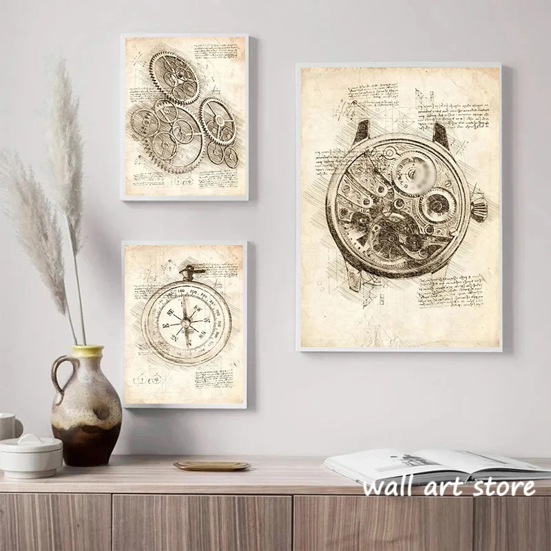 Vintage Uhr Skizze Poster Gang – Interior Design Sketch Bewertung und Preis