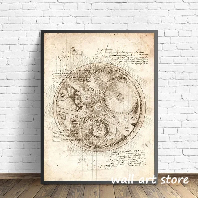 Vintage Uhr Skizze Poster Gang – Interior Design Sketch Bewertung und Preis