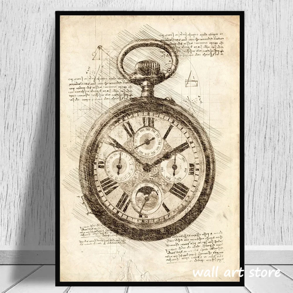 Vintage Uhr Skizze Poster Gang – Interior Design Sketch Bewertung und Preis