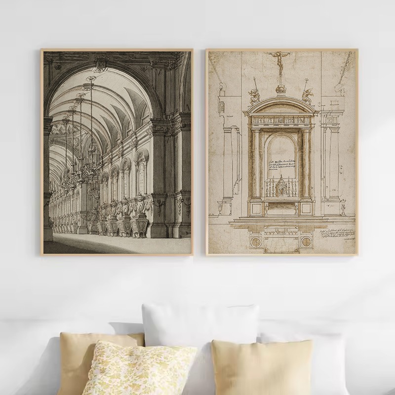 Vintage-Zeichnung, Skizze, geo – Interior Design Sketch Bewertung und Preis